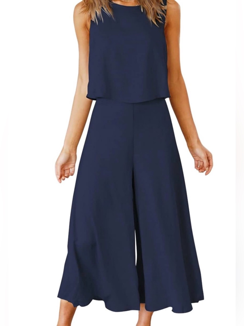 Sleeveless Navy Wide-Leg Jumpsuit